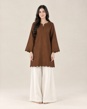 Mocha Brown Scalloped Hem - Stitched