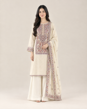Ivory Heritage Embroidered Suit - Unstitched
