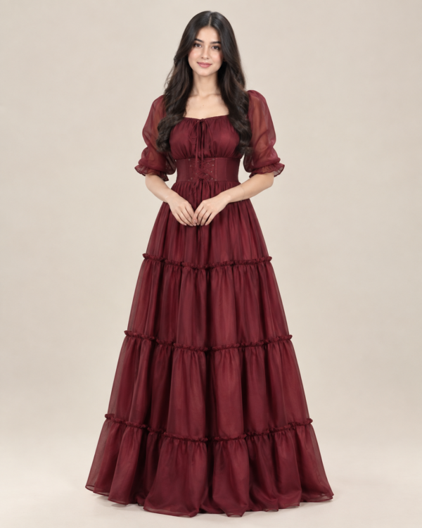 Maroon Ruched Maxi Dress - Stitched